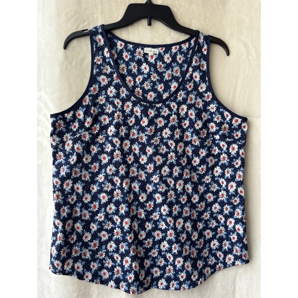Cute Antilia femme Top Sleeveless Red White And Blue Floral Shirt Size Large